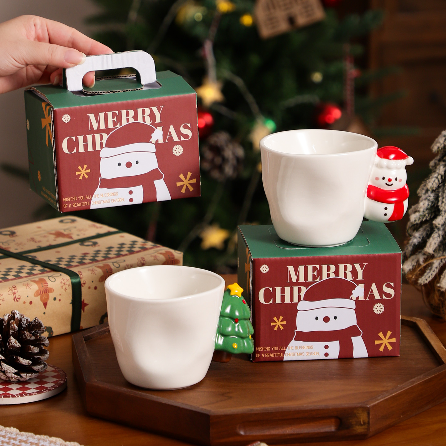 圣诞树陶瓷马克杯水杯子创意卡通下午茶咖啡送女生礼物伴手礼雪人