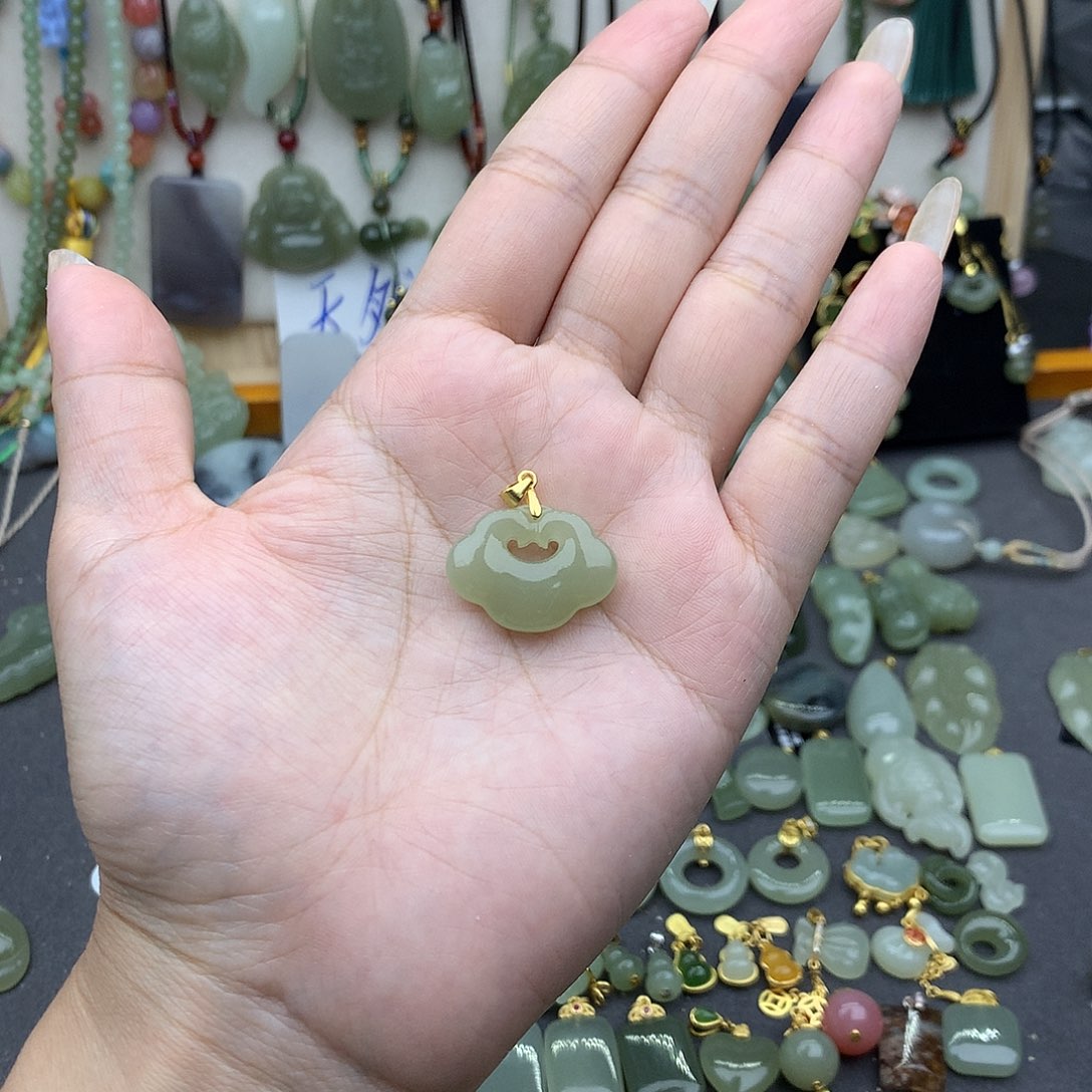 和田玉银S925镶嵌吊坠(不含链)