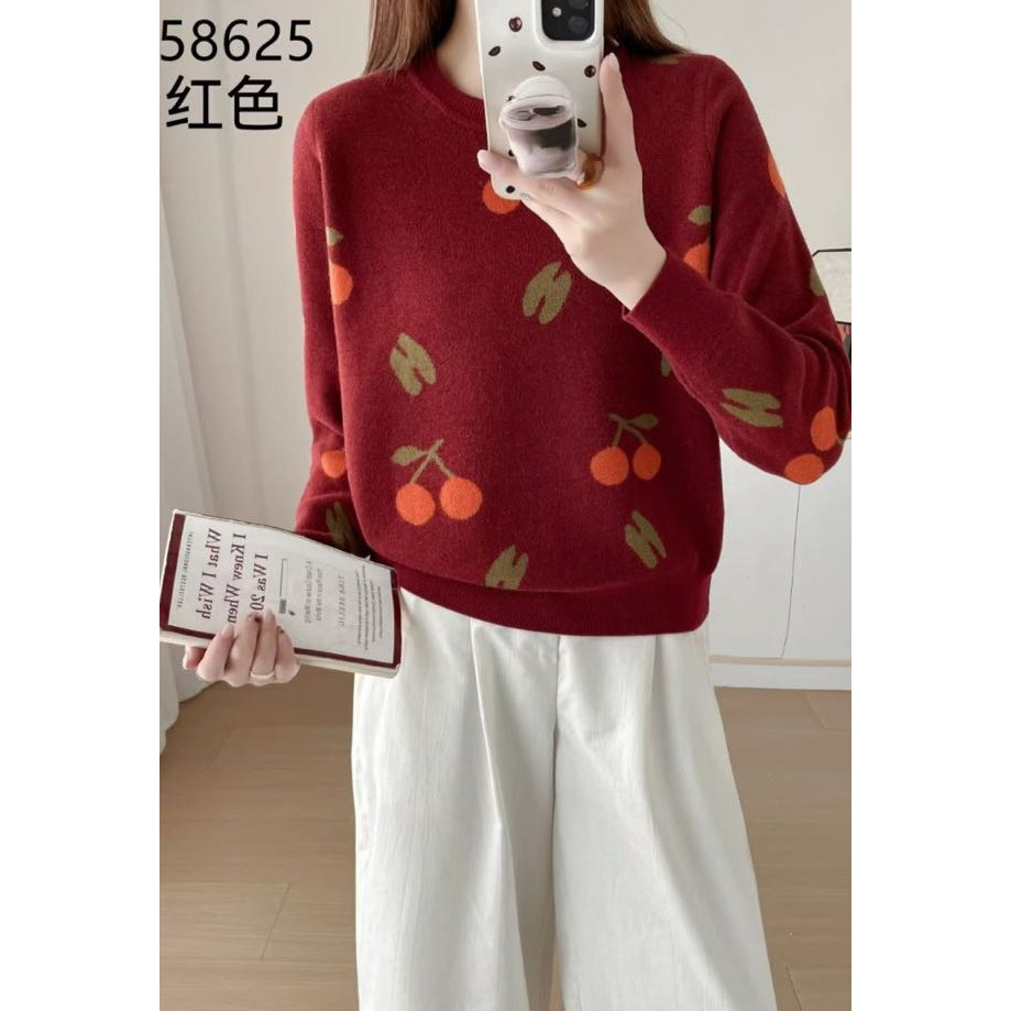 58625 圆领潮流樱桃花百搭上衣