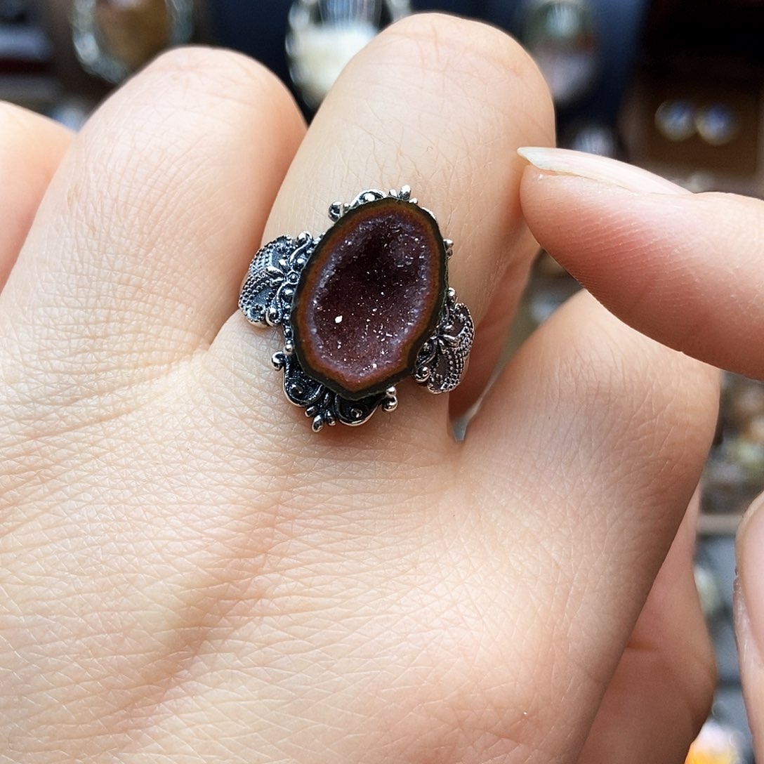 水晶戒指银S925镶嵌锤*