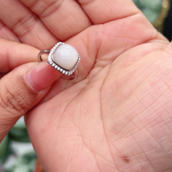 霓***透闪石-蛇纹石玉银S925镶嵌戒指