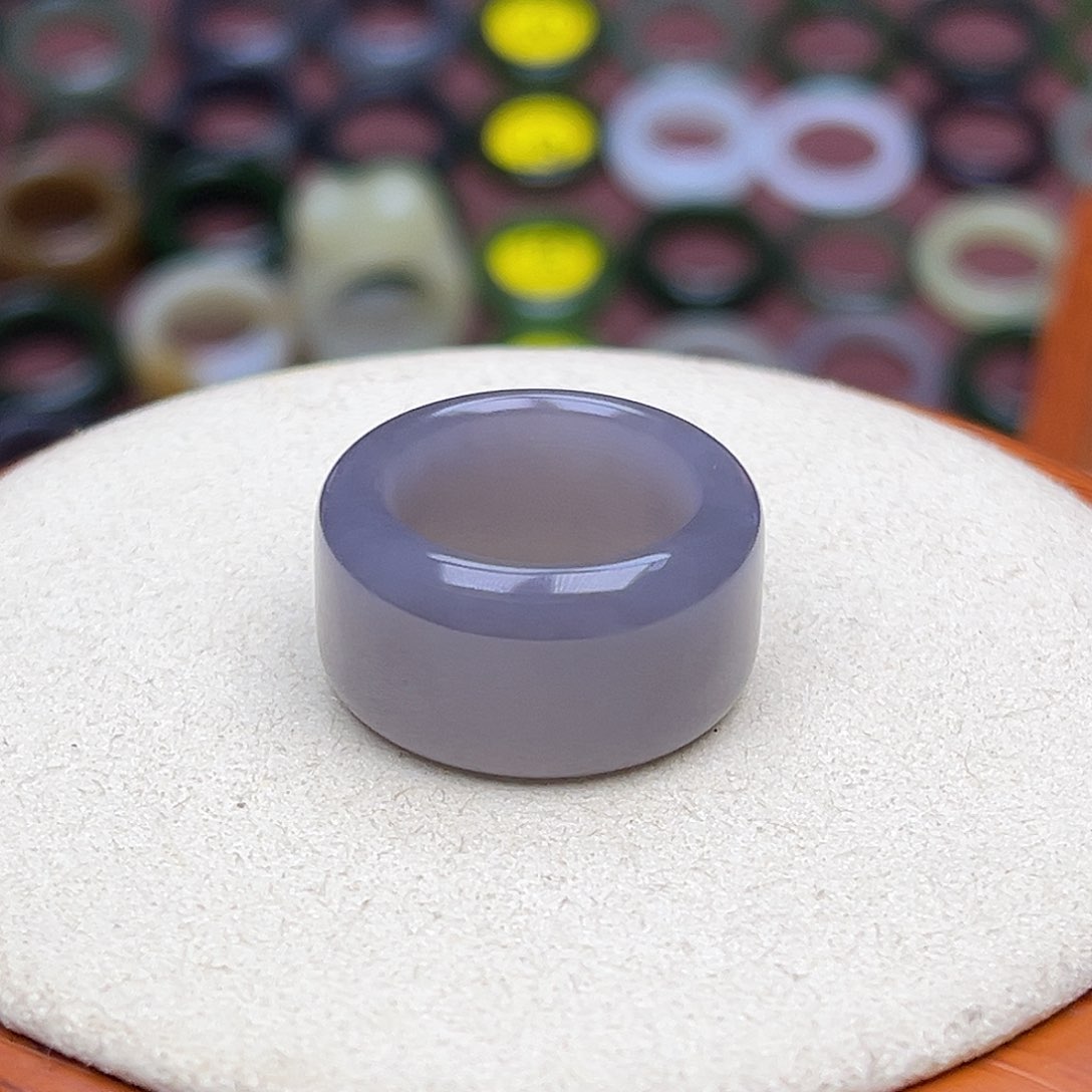 和田玉戒指未镶嵌16.3内径12圈烟紫