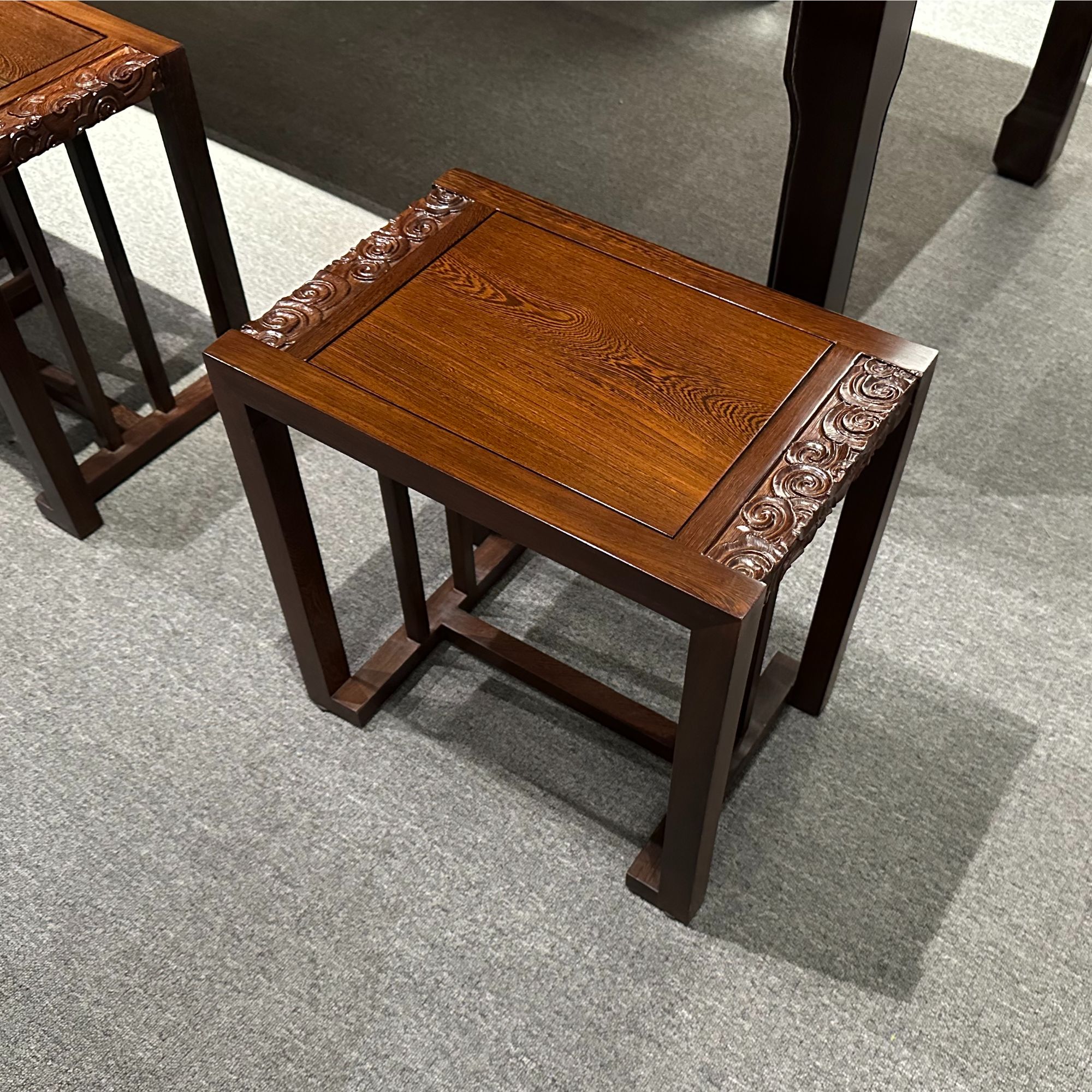 瑞意方凳祥云凳黑胡桃色本色凳餐凳新中式矮凳茶几禅意