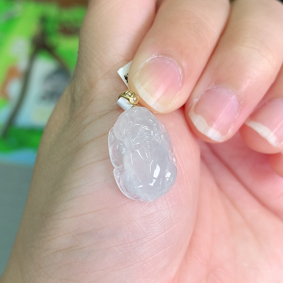 翡翠颈饰18K金镶嵌冰胶貔貅18.8*13*3.6