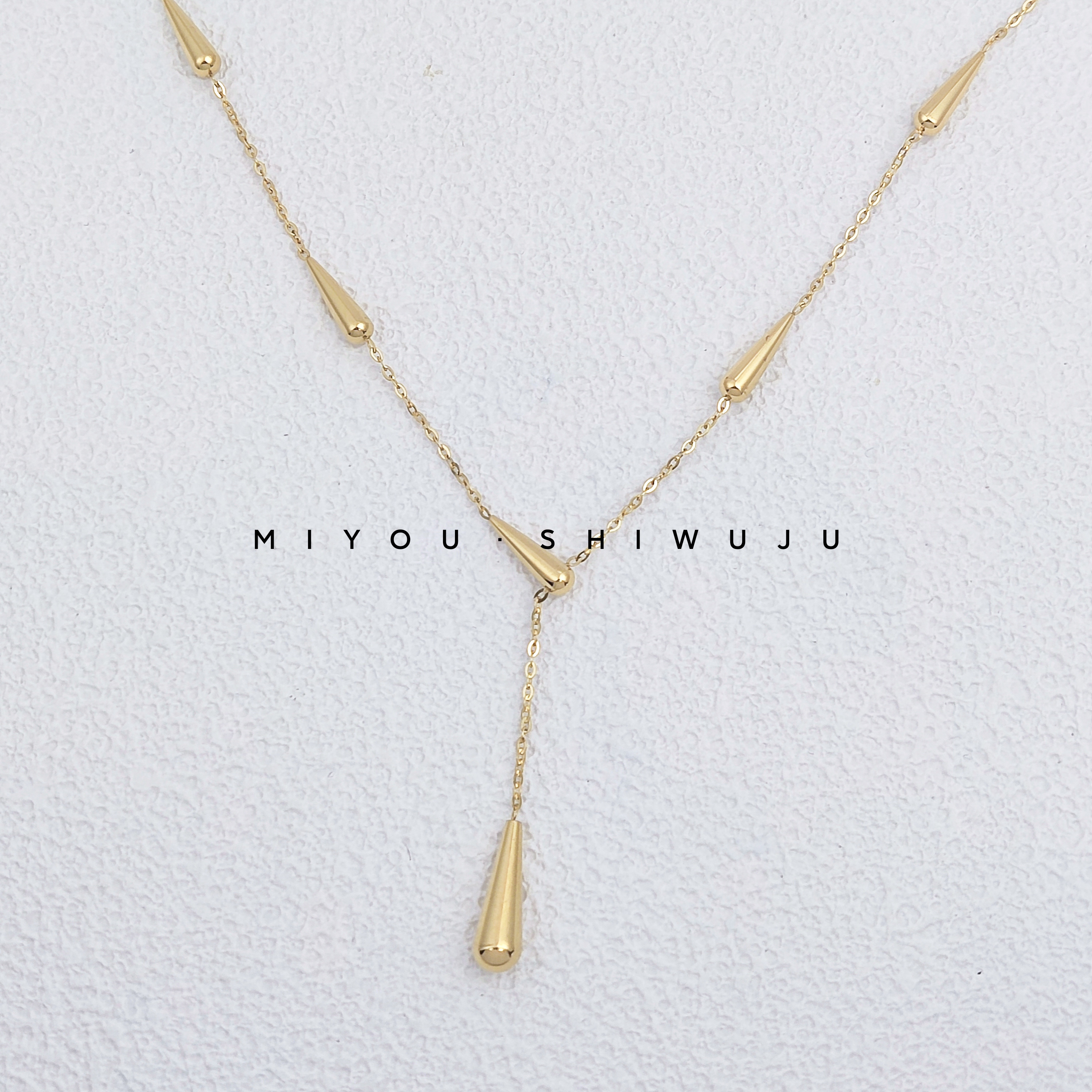 钛钢项链 钛钢金色六个水滴拖挂链项链百搭小众时尚气质轻奢