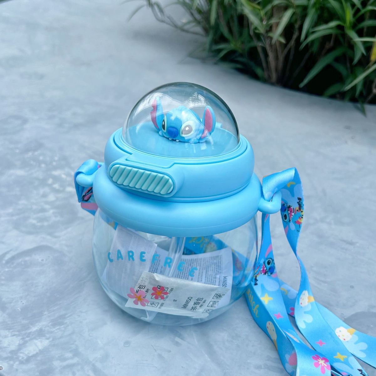 MINISO/名创优品史迪奇公仔弹盖背带圆形塑料杯水杯学生可爱杯子