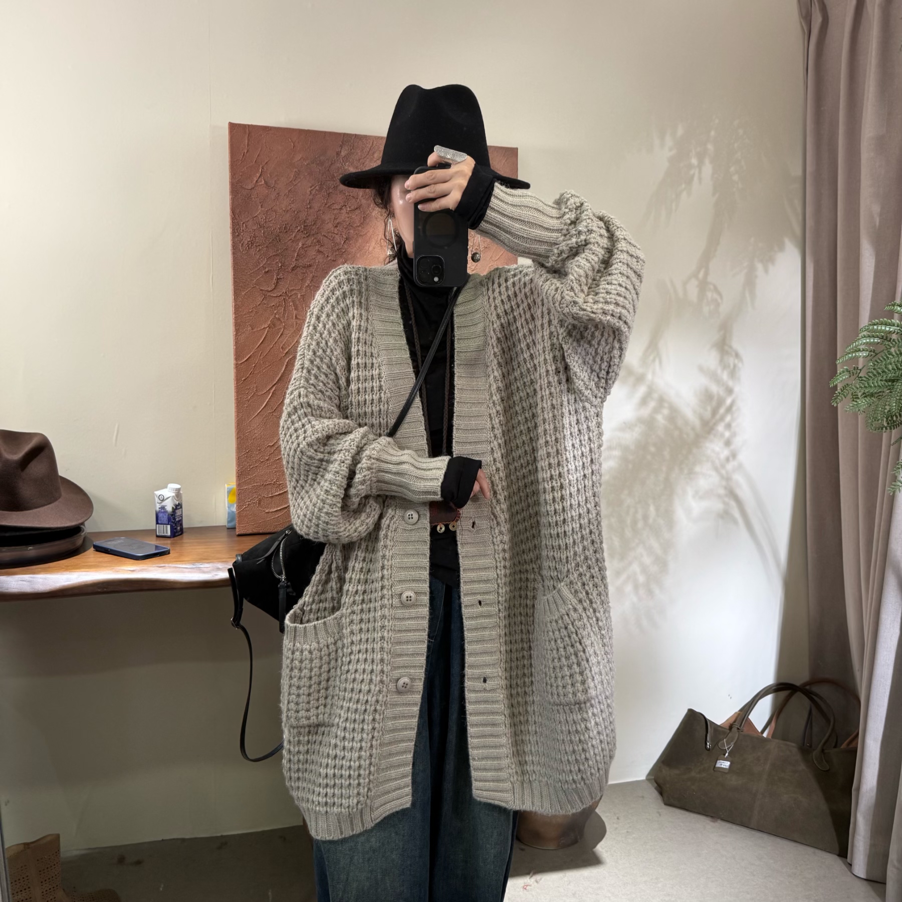 秋冬百搭韩版慵懒风宽松中长款复古外套  1295#