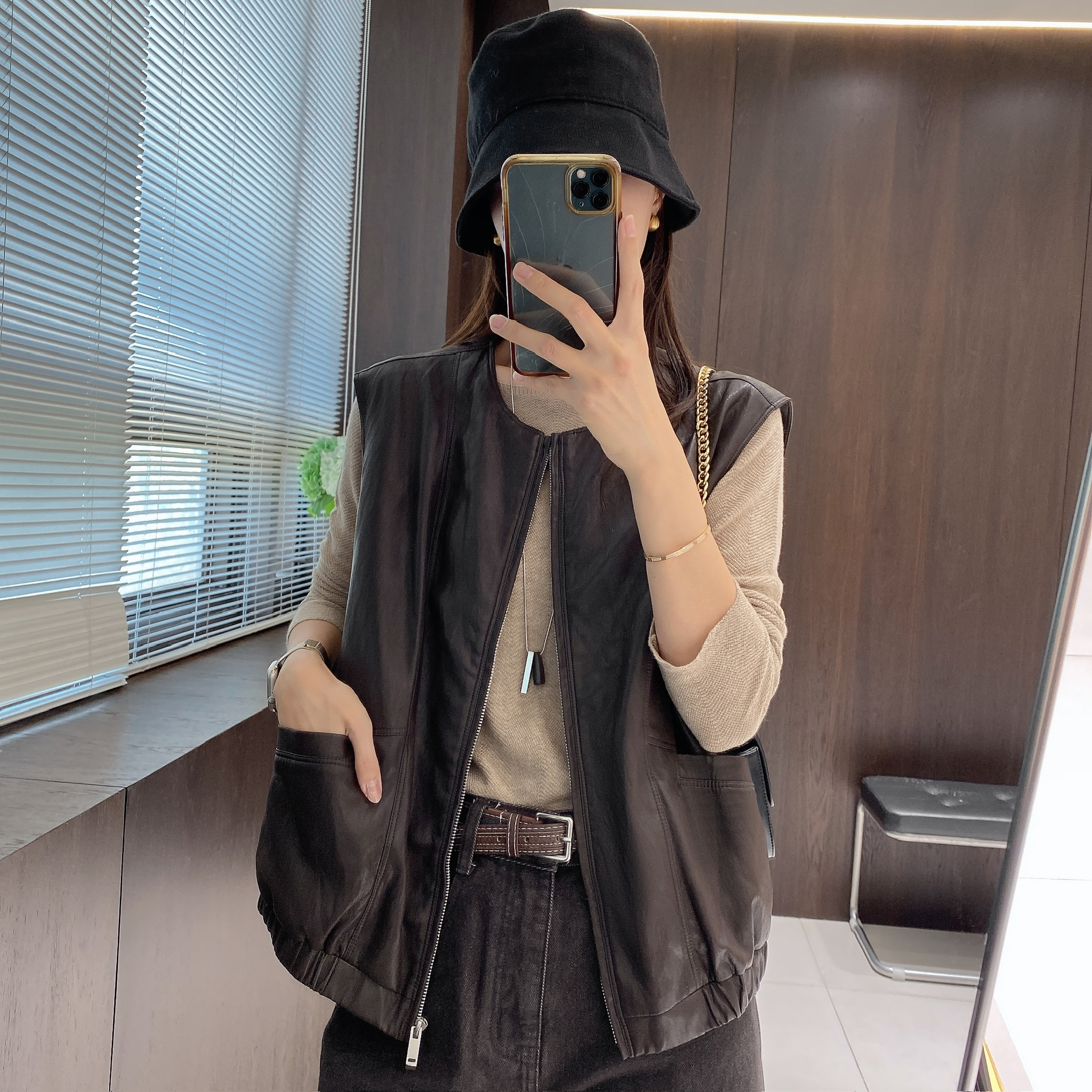 IMFLY金小金自制女装 马夹DYW9719早秋简约通勤风拉链夹克外套