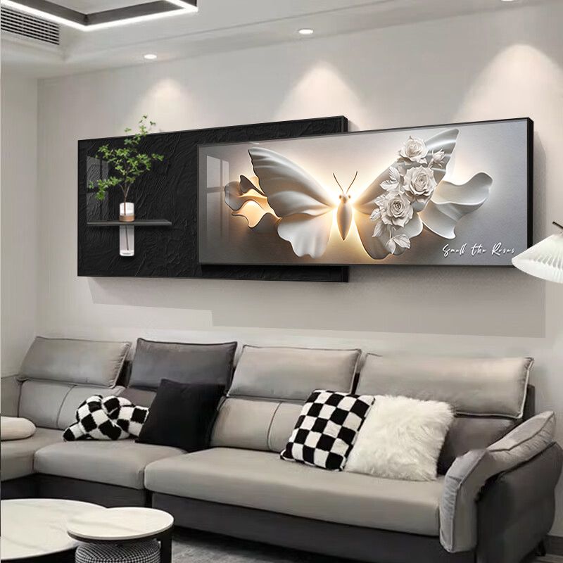 现代简约客厅装饰画黑白极简抽象艺术叠加挂画高级感沙发背景墙画