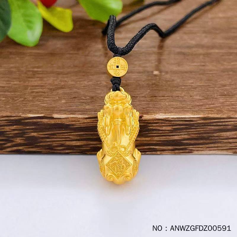 古法挂绳空心招财纳福貔貅吊坠（含珠子）