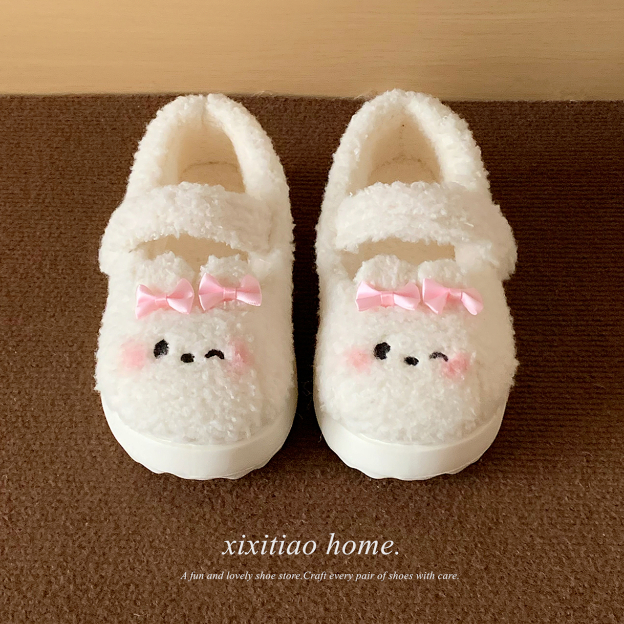 细细条 甜美可爱小兔子玛丽珍毛毛鞋少女心Lolita鞋外穿豆豆鞋冬