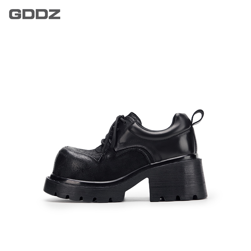松糕厚底乐福鞋皮带扣粗高跟增高复古单鞋系带小皮鞋GD-250805
