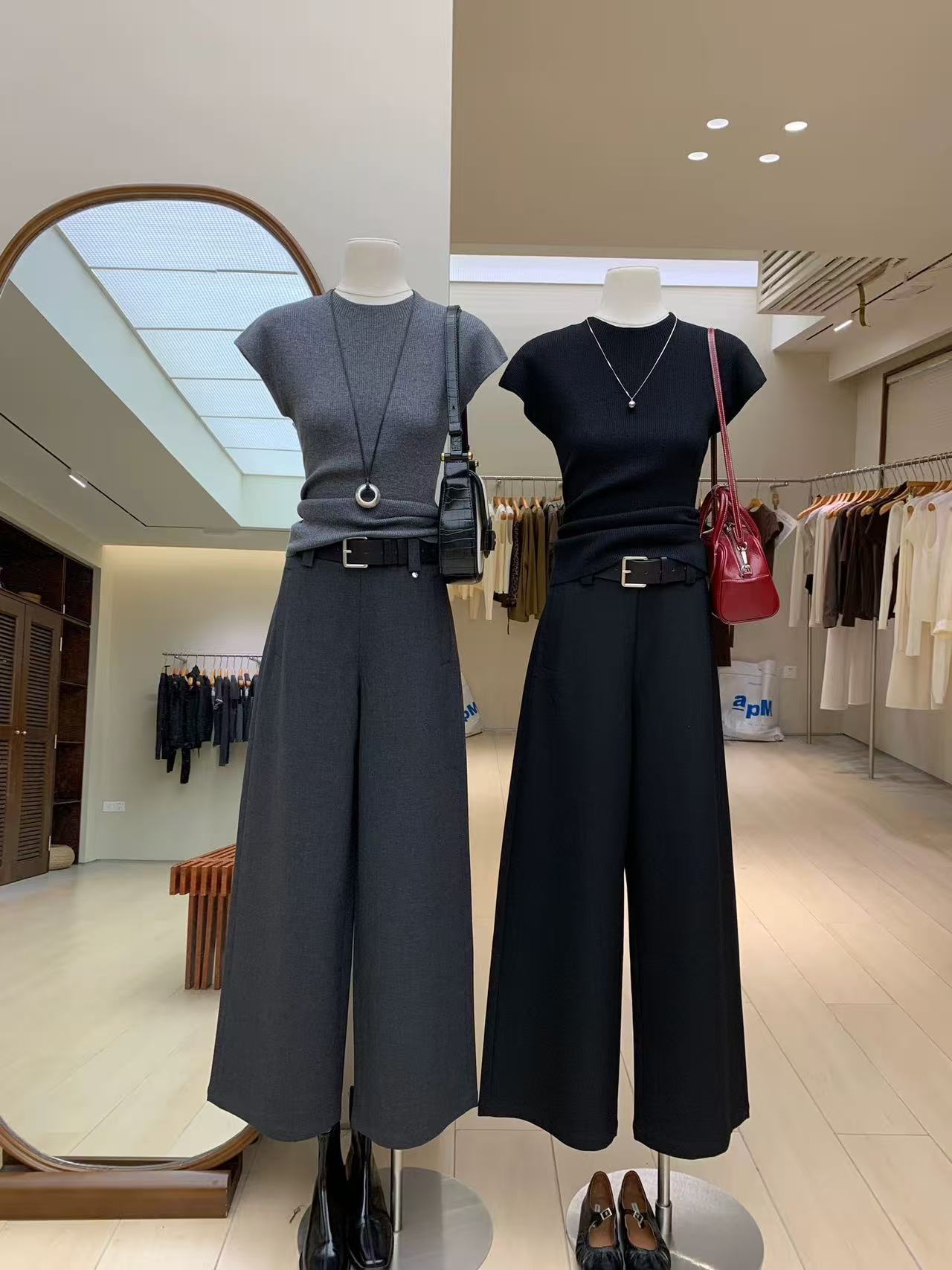 集合链接-冬季加厚高级尼子高腰显瘦A版垂感长款拖地阔腿裤