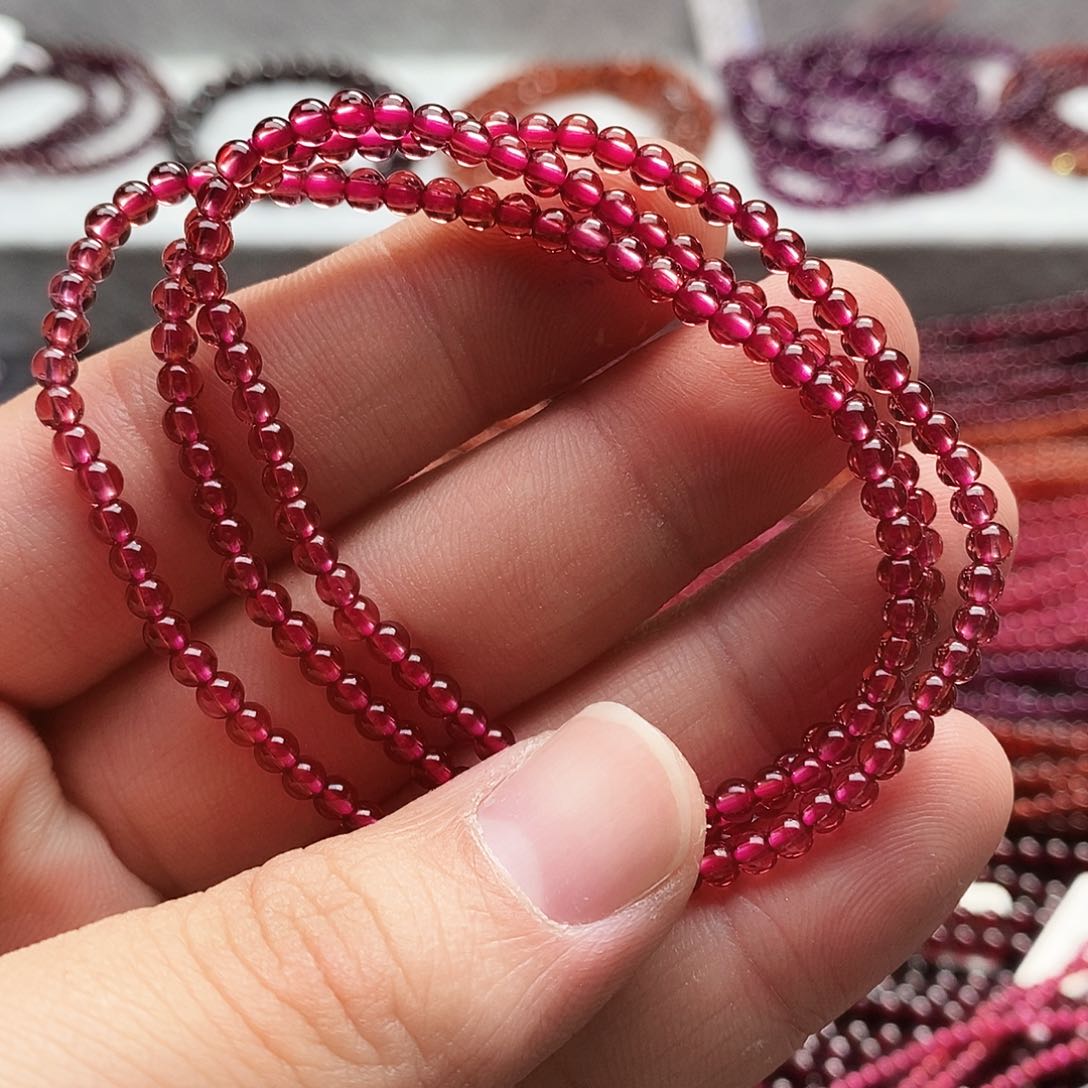 石榴石手链未镶嵌3.3mm全净体香槟粉福利