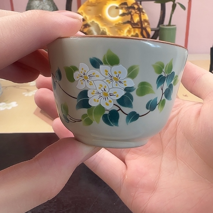 汝窑开片新玉兰花品茗杯