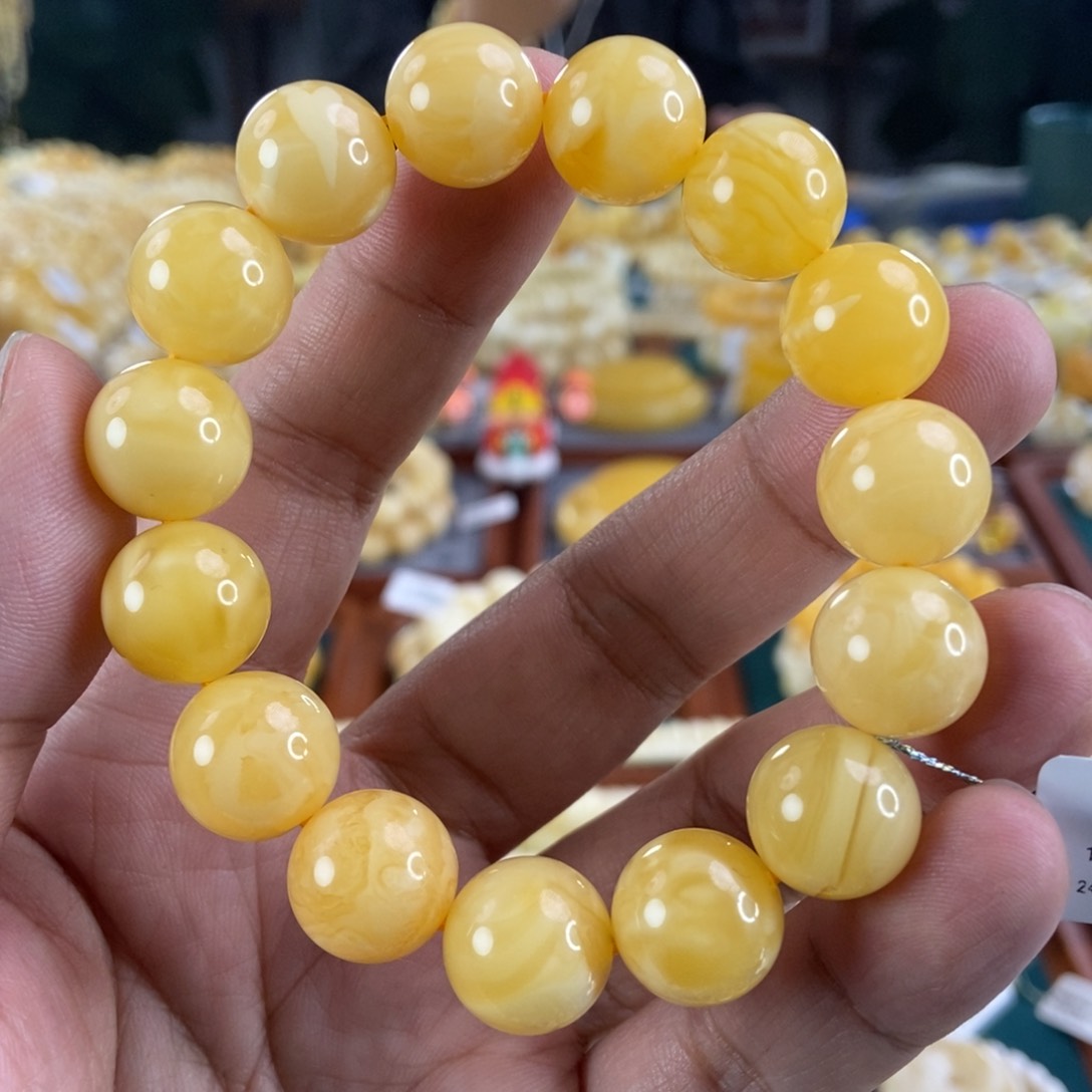 琥珀珠宝奇石未镶嵌14白花蜡手串24.33