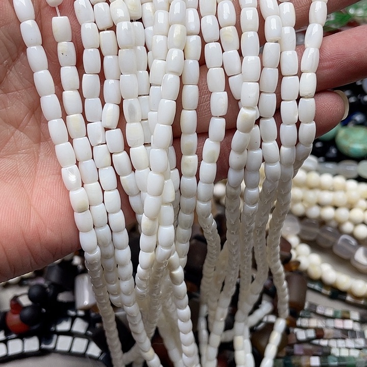 玛瑙/玉髓珠宝半成品合金2条5x6mm白贝桶珠