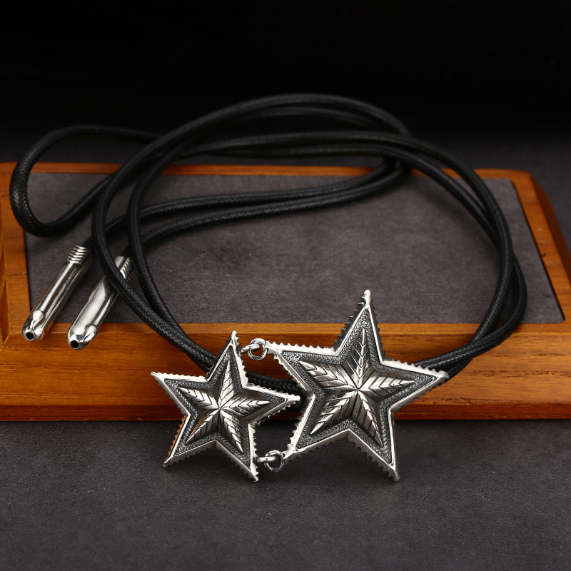 链子925银 时尚轻奢气质五角星黑色皮绳项链