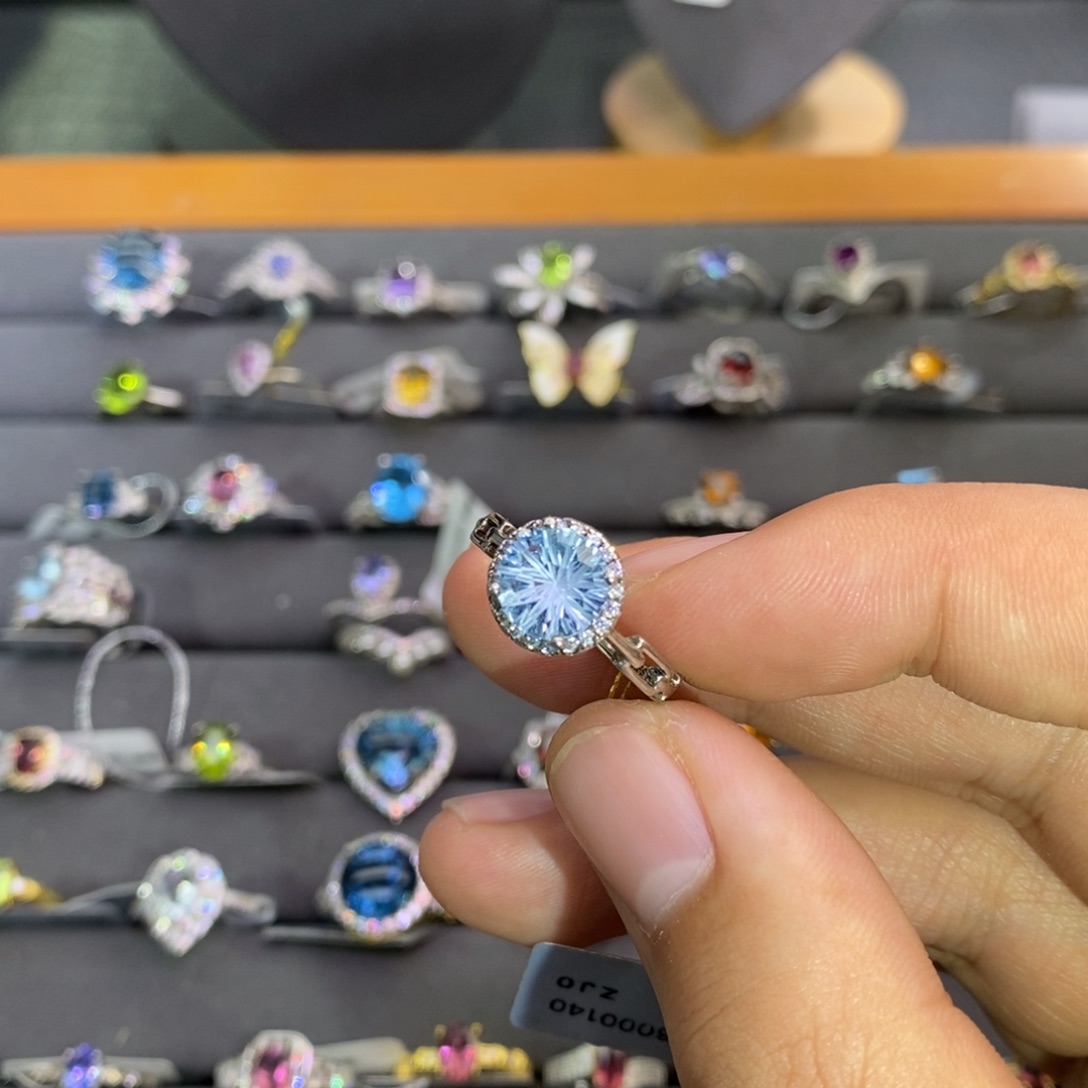 托帕石戒指银S925镶嵌糖*