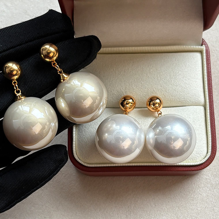 铜合金仿珍珠耳饰 (十六专属)纯银针超ins大珍珠耳环法式夸张轻奢