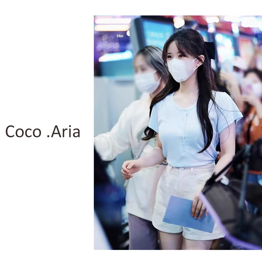 CocoAria-【气质温婉】韩系气质露思同款系扣正肩t8616