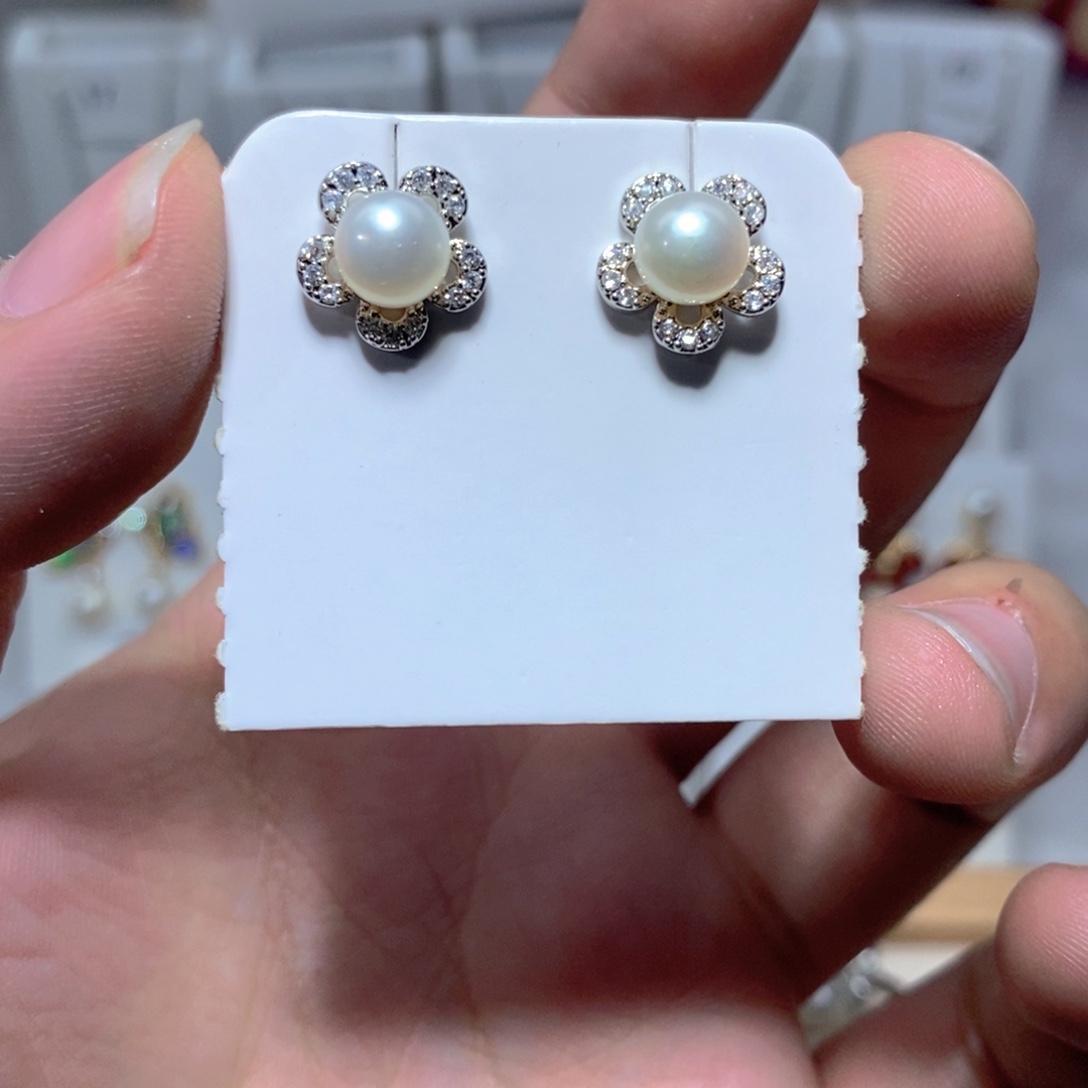 耳饰银S925镶嵌淡水珍珠