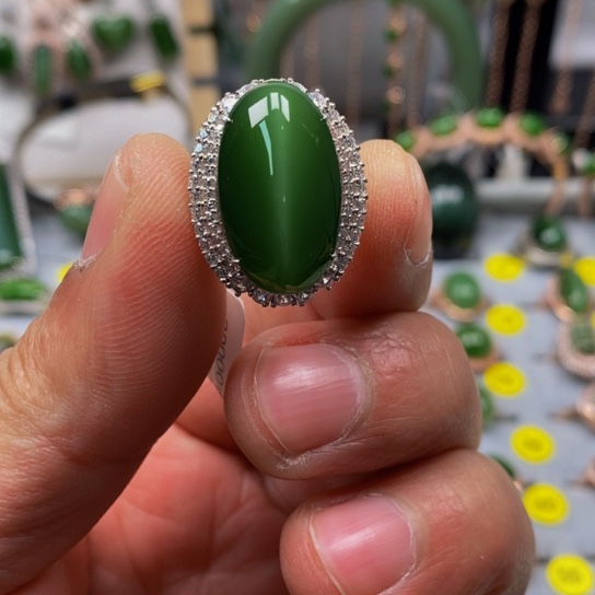 和田玉（碧玉）戒指银S925镶嵌