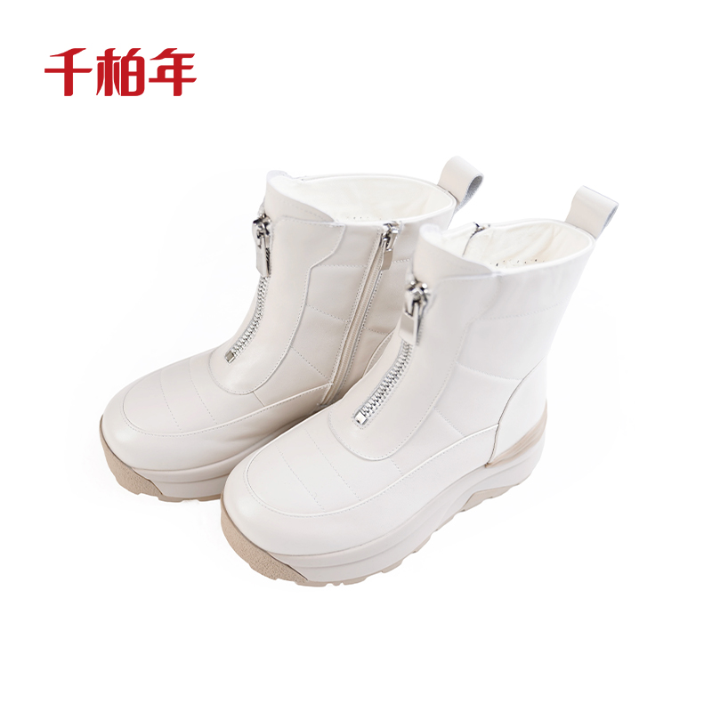 千柏年【极寒战靴】进口小牛皮美利奴皮毛一体火炉雪地靴-C4324
