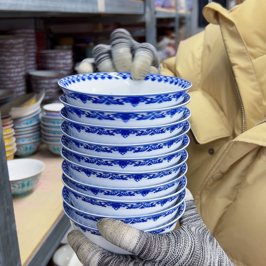 瓷片5英寸青花瓷玲珑瓷碗10个