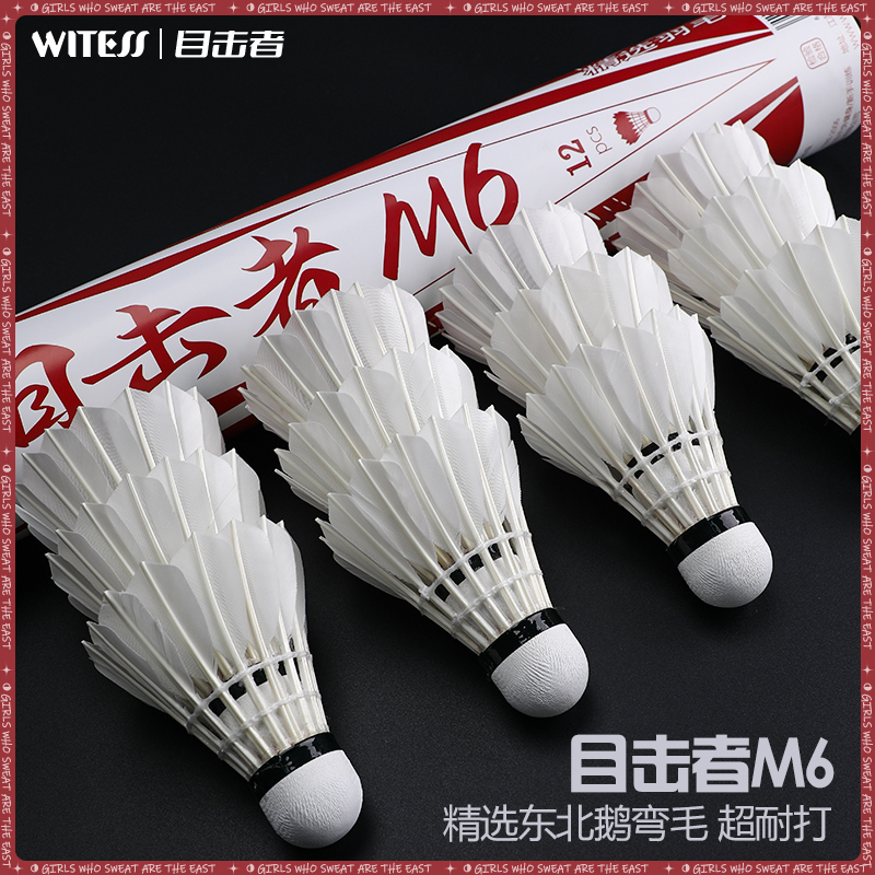 WITESS目击者M6羽毛球12只装耐打王优质加厚羽毛球球馆训练专用球