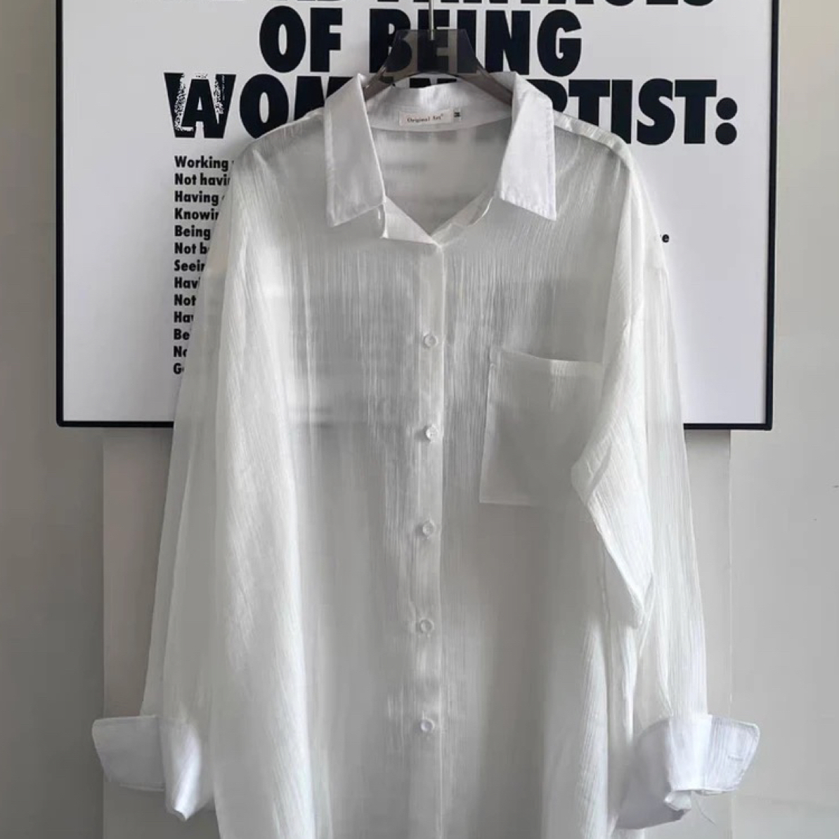 白色19.薄款防晒长袖衬衫女夏季宽松慵懒风休闲上衣