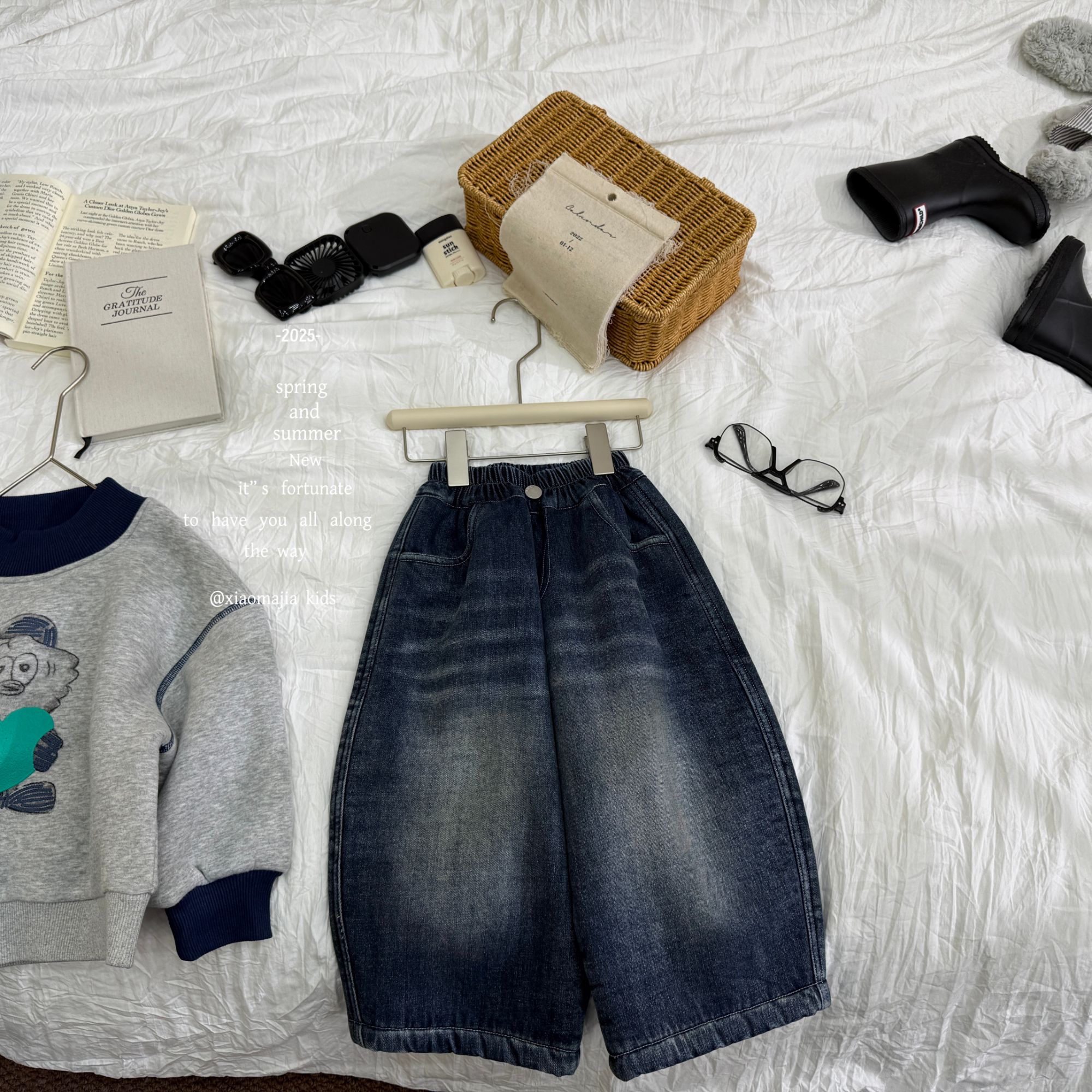 00现货-小马家冬款儿童加厚糕糕绒休闲牛仔裤7060老爹裤男女童