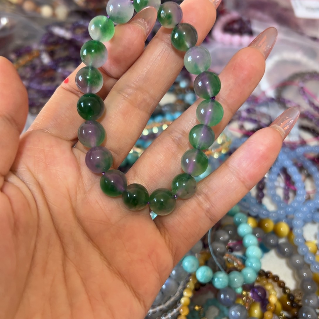 水晶手链未镶嵌绿紫西瓜晶10