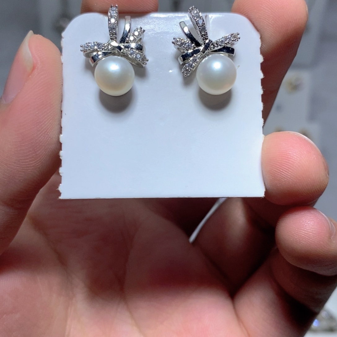 淡水珍珠耳饰银S925镶嵌