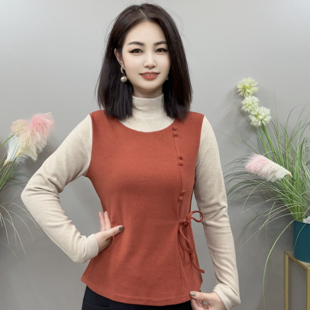 【KK】LLH25219冬季上新撞色拼接时尚款气质百搭衬衫