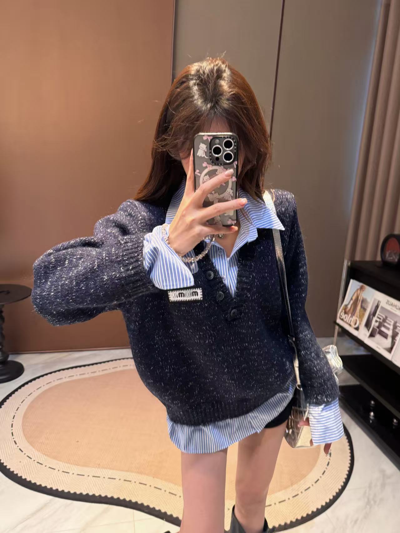 李馨儿【蓝猫】显瘦韩版气质条纹洋气宽松百搭套头早秋秋冬毛衣