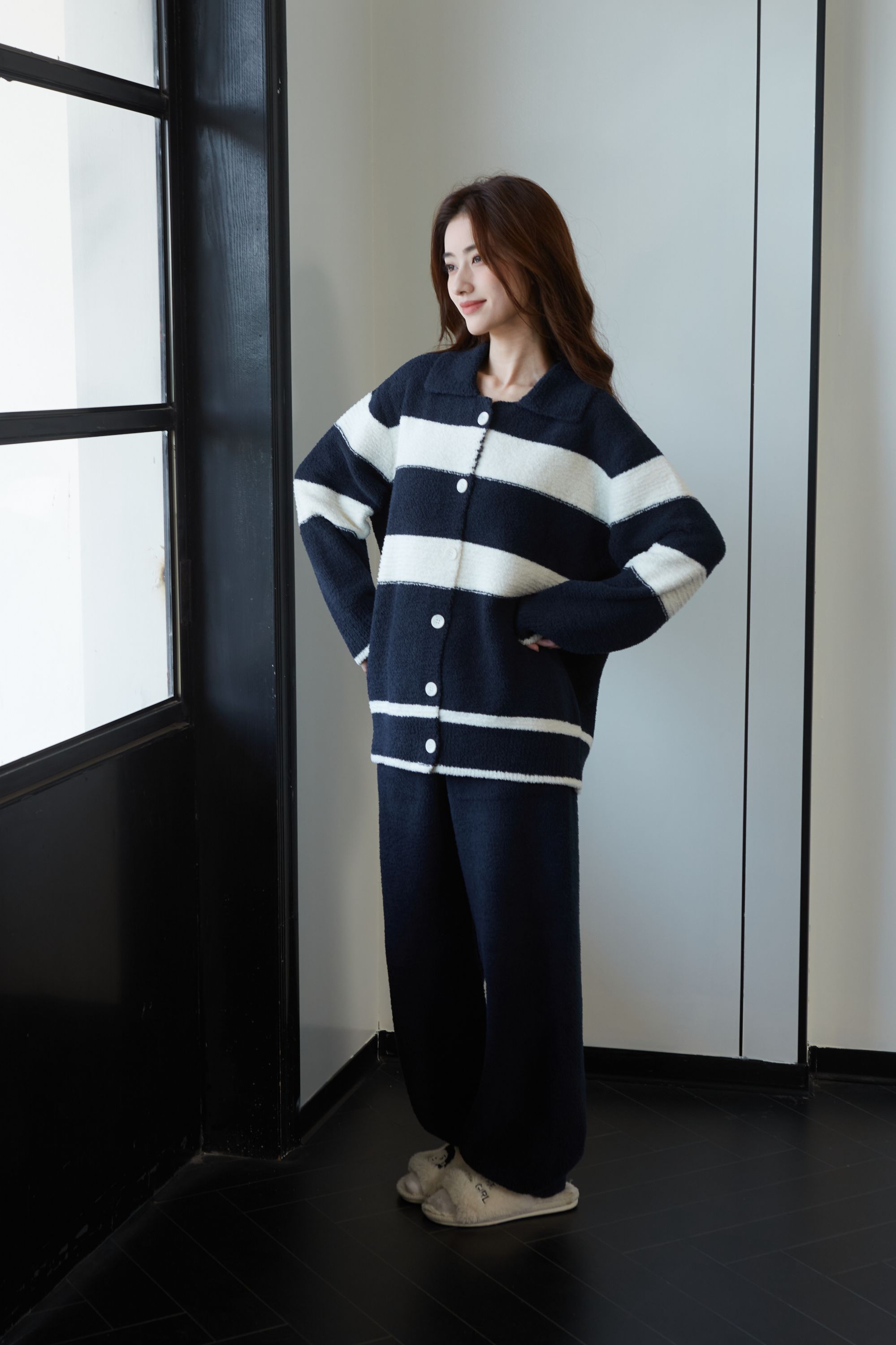 豪豪/新款加绒加厚半边绒家居服秋冬保暖亲肤睡衣宽松套装1191