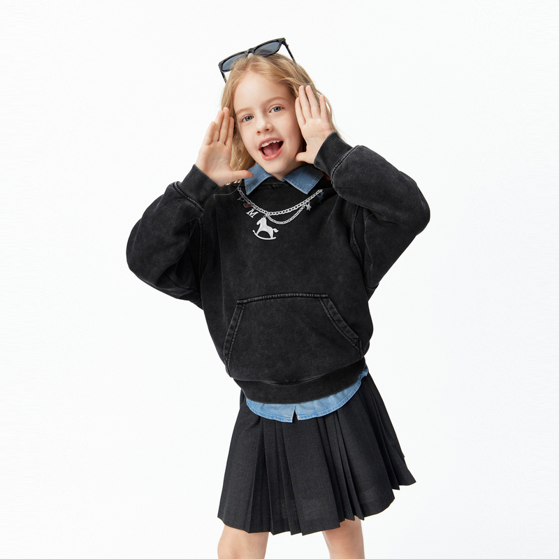 littlemoco童装26新款男女童小马挂链印花连帽卫衣亲子长袖