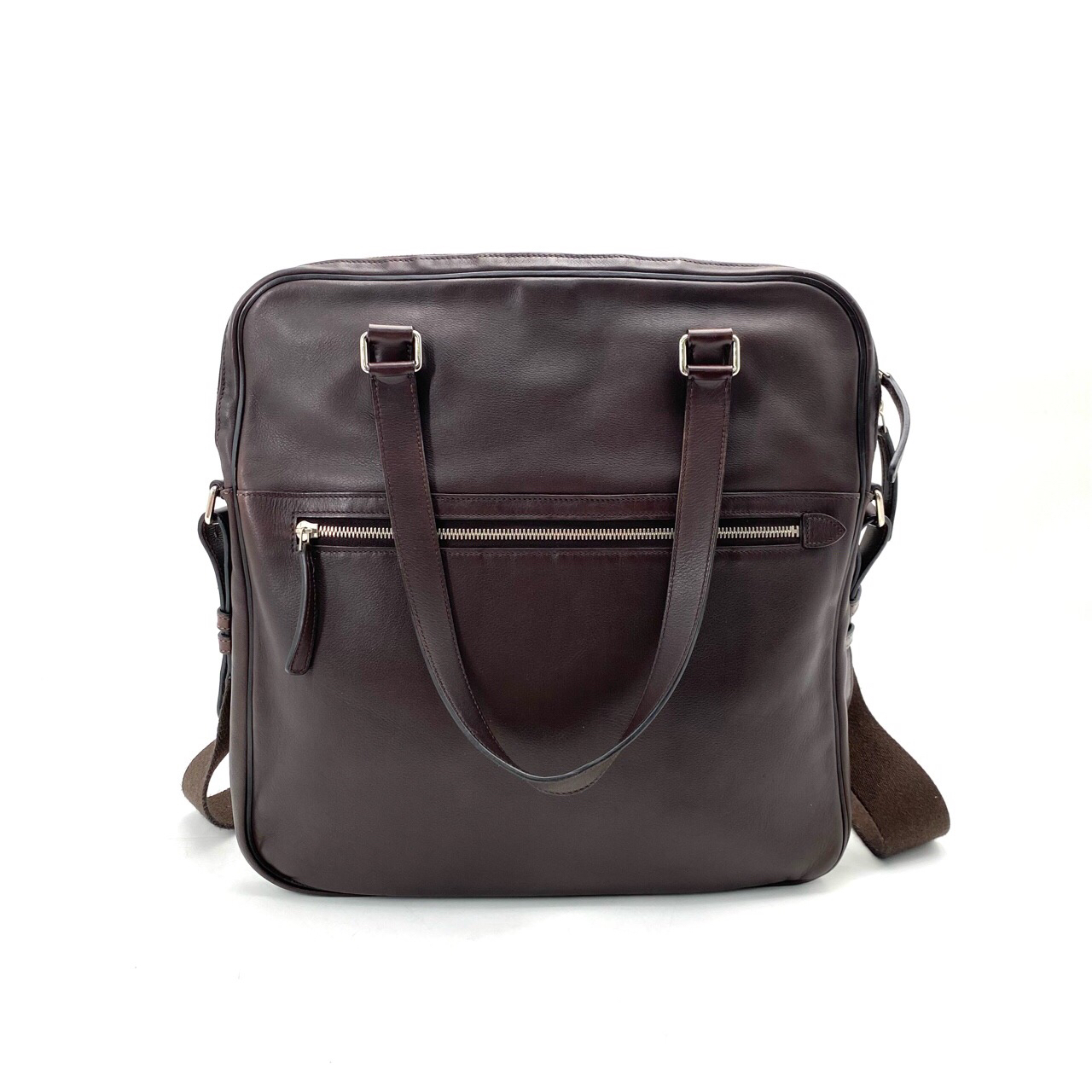 95新 Hermes/爱马仕 棕色全皮手提斜挎包 尺寸36/37