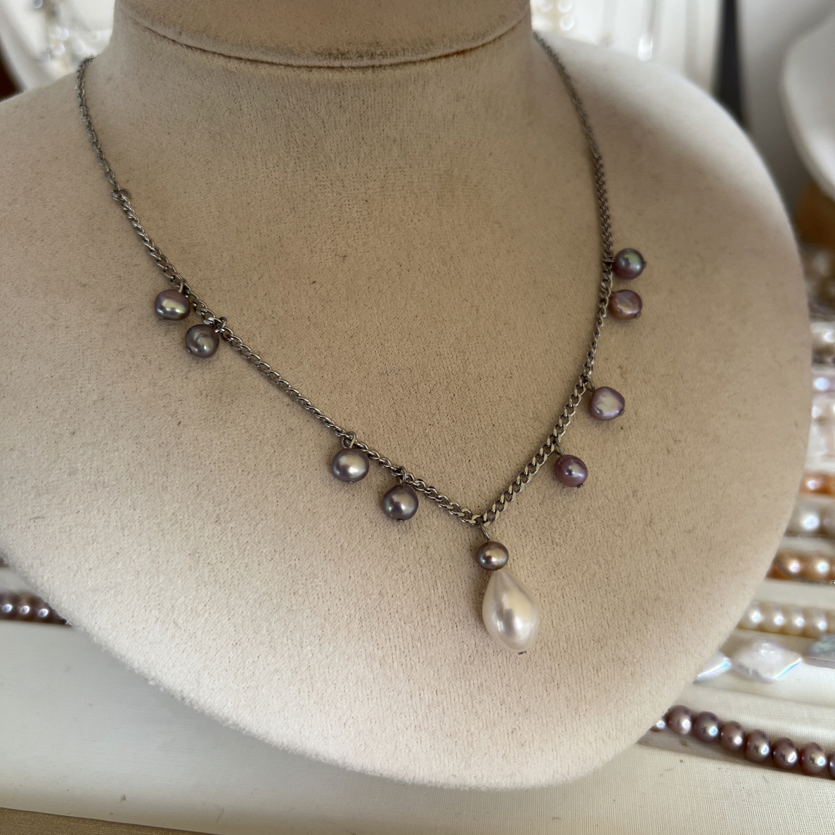 天然紫色珍珠项链无核极强光森林仙子项链复古气质锁骨链