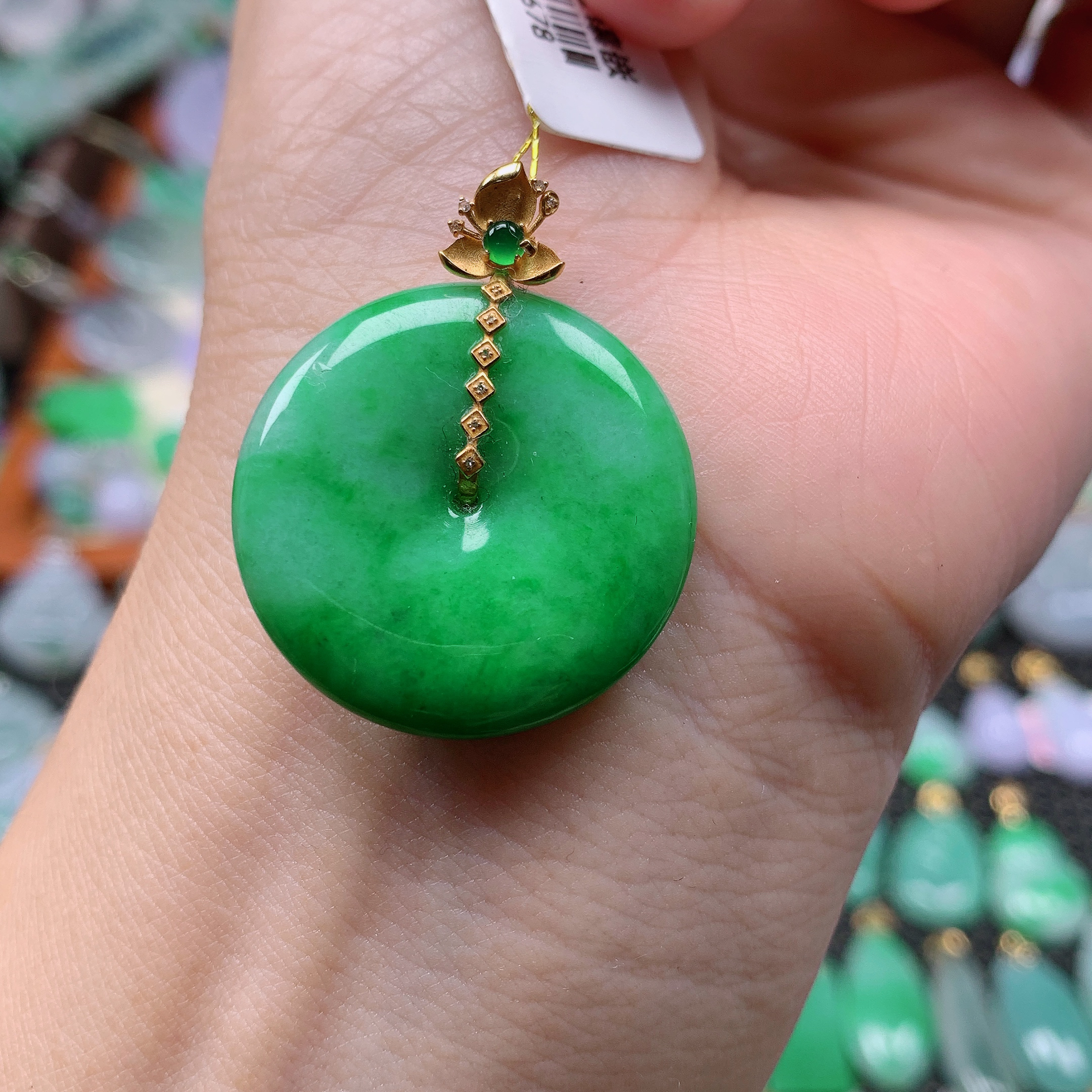 缅甸天然A货翡翠，满绿平安扣 编号13/1203尺26.8-5