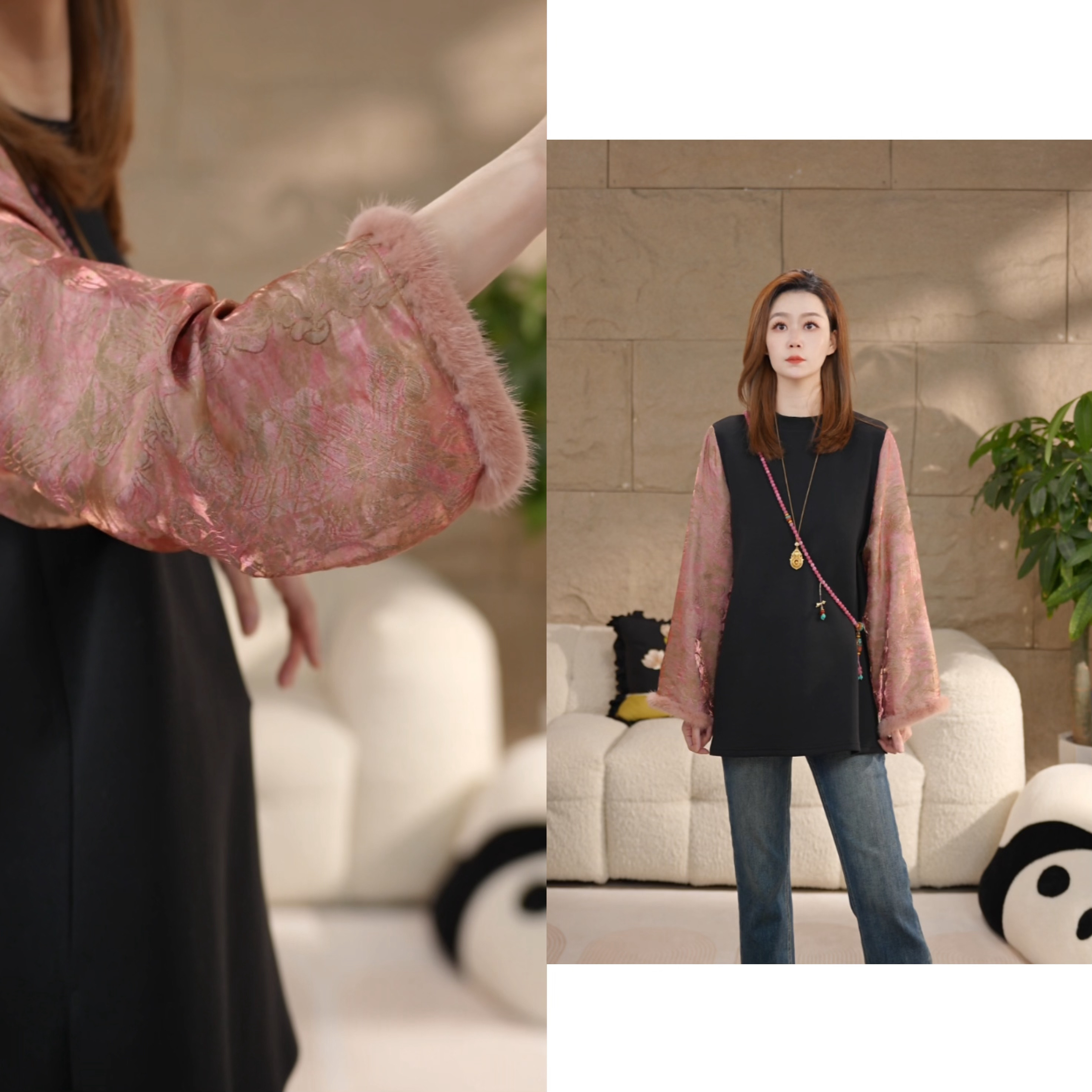 Miss.Z【水貂拼接织锦提花】秋冬新中式大版宽松显瘦国风卫衣#w9282