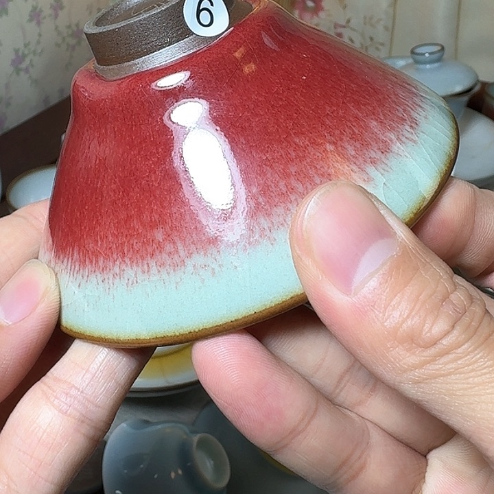 ℘****景德镇王波窑红釉斗笠盏6