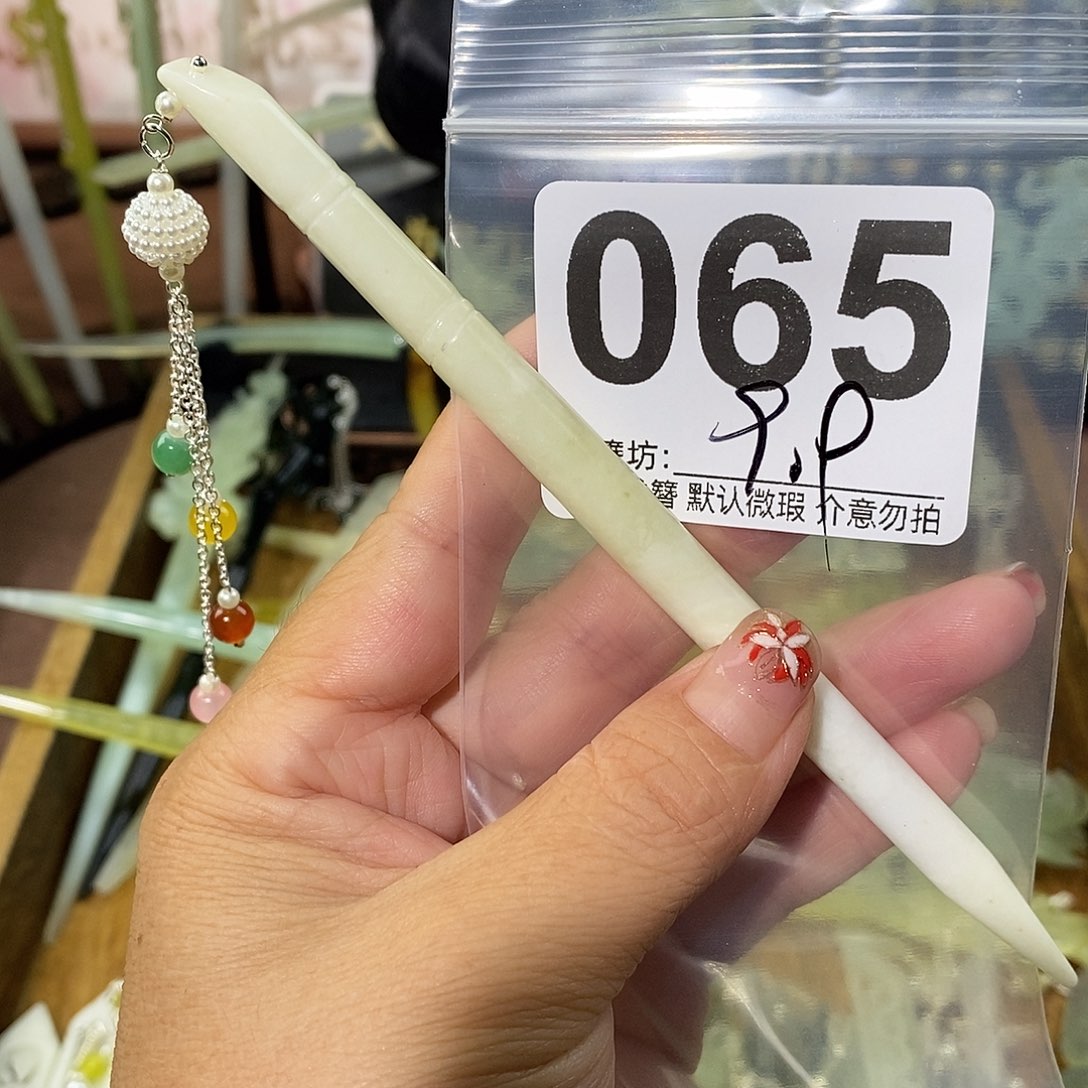 雪***薇合金蛇纹石玉发饰