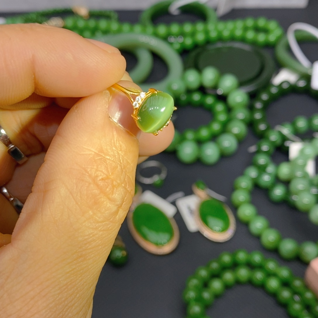 和田玉（碧玉）手链银S925镶嵌