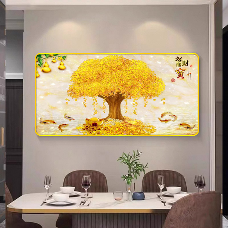 BD-005发财树客厅餐厅装饰画招财新中式黄金满地摇钱树挂画捡漏