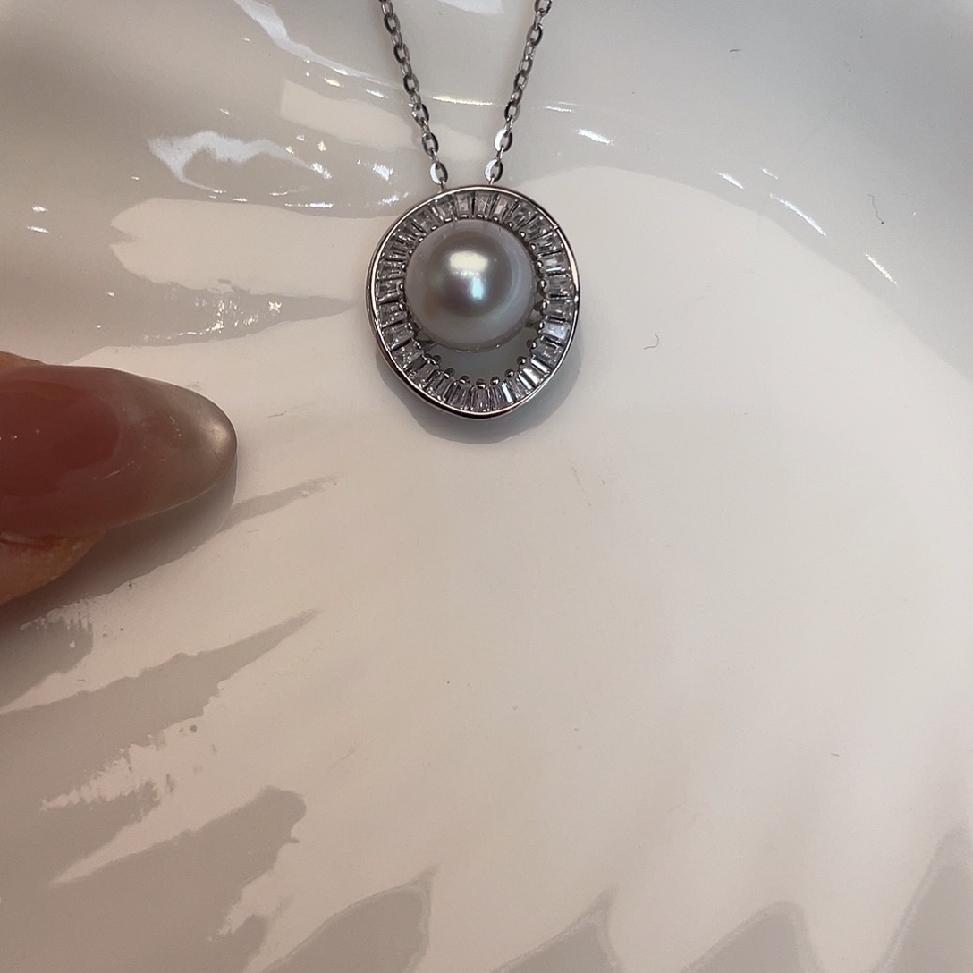项链银S925镶嵌海水珍珠