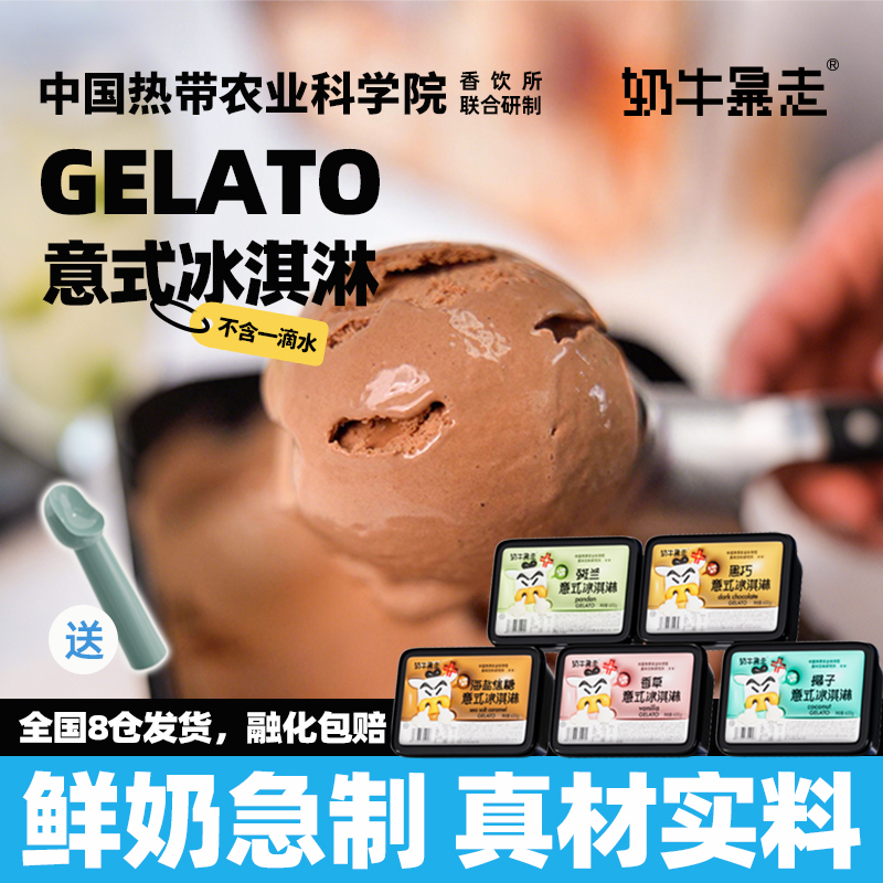 【新品冲量】奶牛暴走意式冰淇淋家庭装分享鲜牛乳冰淇凌批发600g