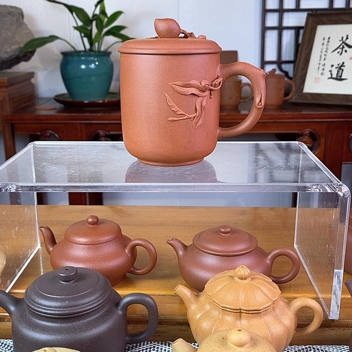 茶杯紫砂赵庄红泥桃子盖杯零添加
