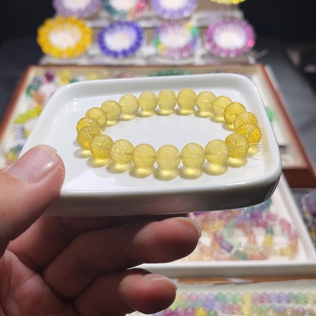 萤石手串未镶嵌金黄色回纹珠10m。！！